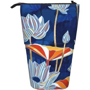 Nbtghga Botanische Bloemenprint Potlood Telescopische Klassieke Kunsten Stand Up Etui Organizer Potlood Houder Make-up Tas Gift, Zwart, Eén maat