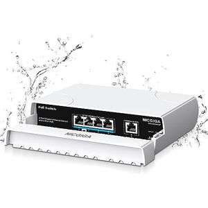 Waterdichte 4-poorts gigabit PoE-switch met 4 poorten PoE + @78W + 1000Mbps uplinkpoort, NICGIGA Outdoor 5-poort IEEE802.3af/at power over ethernet-schakelaar, onbeheerd met VLAN-functie, plug & play