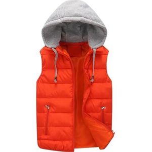 Winter Vest Heren Casual Vest Met Rits, Herfst- En Winterdons Katoenen Vestjack Mouwloos Vest(Orange,4XL)