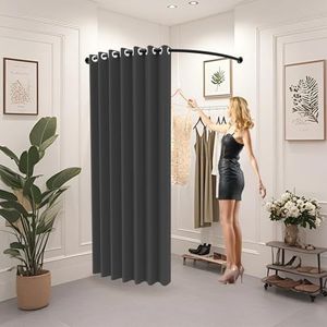Gdmokle Mobiele montagecabine, draagbare winkelkleding, zwarte garderobe, C-vormige rail wandmontage, kleedkamer voor winkelcentrum, kantoor en slaapkamer