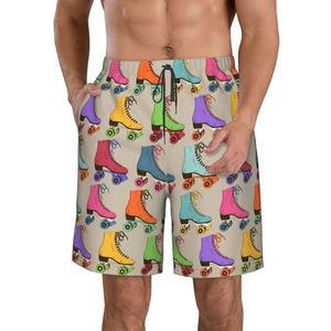 JIAWUJYNB Kleurrijke rolschaatsen print heren strandshorts zomer shorts met sneldrogende technologie, lichtgewicht en casual, Wit, S