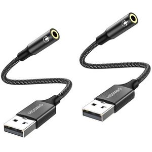 MOSWAG USB naar Audio Jack Adapter (2 stuks), 3,5 mm Aux Stereo Converter Externe geluidskaartadapter Compatibel met hoofdtelefoon, PC, laptop, Linux, Desktop, PS4 en andere apparaten