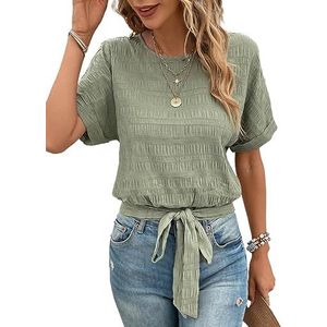 dames topjes Effen blouse met vleermuismouwen en knoopzoom (Color : Army Green, Size : L)