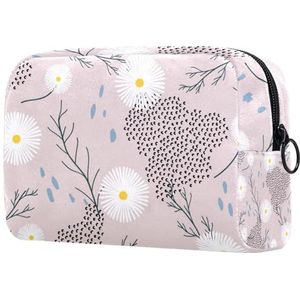 Make-uptas voor portemonnee, draagbare make-uptas, make-upzakje met rits, toilettas voor dames, gele bloemenbloem met bladeren, Multi kleuren 02, 18.5x7.5x13cm/7.3x3x5.1in