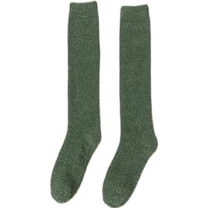 GIJMZY Pluizige sokken 2 stuks winter warm koraal fleece boven de knie hoge sokken vrouwen pluche Lolita huis slapen vloer lange sok Jk solide zachte dijen hoge leuke sok, groen, One size