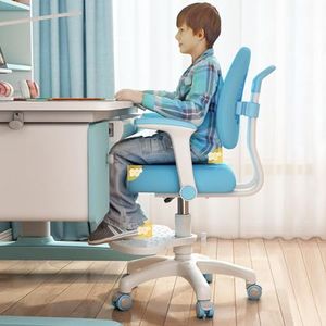 cadciehe Opgewaardeerde kinderbureaustoel met 360 graden wielen, in hoogte en diepte verstelbare kindercomputerstoel, schattige kinderstudiestoel voor thuis, school en bibliotheek, blauw
