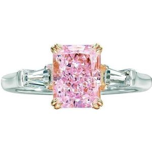 Damesmode vierkante roze diamanten ring ingelegd met zirconia edelsteenarmband (Color : Silver_No.6)