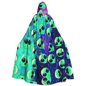 WURTON Groene Alien Print Halloween Wizards Hooded Gown Mantel Kerst Hoodie Mantel Cosplay Voor Vrouwen Mannen