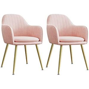 GEIRONV Fluwelen Dining Chair Set van 2, 47 × 44 × 83cm met metalen poten appartement make-upstoel for woonkamer slaapkamer Keukenstoel Eetstoelen (Color : Pink)