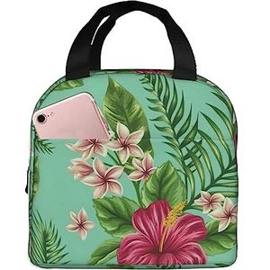 SUHNGE Hawaiiaanse tropische bladeren bloemen print geïsoleerde lunchtas Rolltop lunchbox draagtas voor vrouwen, mannen, volwassenen en tieners
