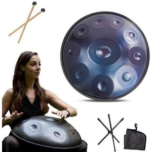 Handpan instrument - 432Hz/440Hz 9/10/ 12 Noten - 55cm Steel Tongue Drum - Hand Pan Drum met Drumhouder voor Klankgenezing (Size : 440Hz, Color : BLUE_10 NOTES)