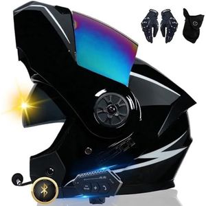 Motorhelm Systeemhelm Met Bluetooth Modulaire Dubbele Integraalhelm Unisex Helm Zonneklep, Installatievrij Geïntegreerd Communicatiesysteem, DOT/ECE Gecertificeerde Helm F,M=57-58CM