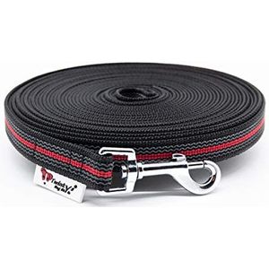 Twinkys Dog Style MADE IN GERMANY Sleeplijn Hondenriem, met rubber bekleed 20 mm breed voor honden tot 50 kg - MET draagriem 7,5 meter zwart rood