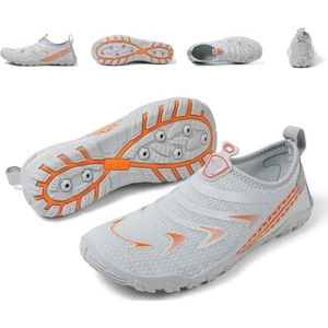 Slip On Blotevoetenschoenen voor vrouwen, ademend mesh, antislip, waterdicht, lichtgewicht, Zero Drop zool, minimalistisch, sneldrogend, voor wandelen, surfen, zwemmen, outdoor, Grijs, 37.5 EU