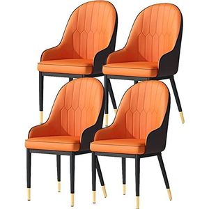 GEIRONV Moderne eetkamerstoelen set van 4, mat PU-leer rugleuning Woonkamerstoelen met metalen poten Eetkamerstoelen Keukenstoelen Eetstoelen (Color : Orange brown, Size : Golden feet)