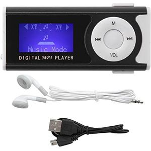 Sport MP3, Draagbare Mini-muziekspeler 16 GB Uitbreidingsopslag met LED-zaklamp Back-clip LCD-scherm MP3-speler met Oortelefoon en USB-kabel(zwart)