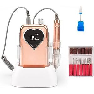 Elektrische nagelboor, Plating Goud Borstelloze Draadloze Elektrische Nagel Boor Machine 35000 Rpm Boor Set for Manicure Oplaadbare Draadloze Boor E Bestand Gemakkelijk te gebruiken, voor acryl- en ge