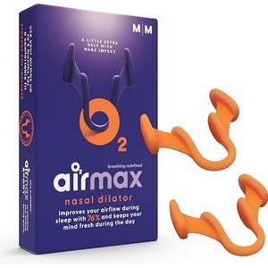 Airmax neusspreider - Anti snore nasal dilator - 76% meer lucht - Vrije neusademhaling - Beter slapen en uitgerust wakker worden - Maanden herbruikbaar - Incl. storage box - 2 stuks medium oranje