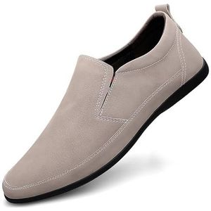 Loafers for heren Ronde neus Lederen effen kleur Loafer Schoenen Comfortabele lichtgewicht flexibele mode-wandelslip-on (Color : Beige, Size : 44.5 EU)