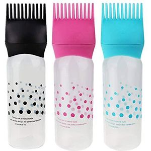 Midream 3 stuks applicator flessen, wortel kam applicator fles, haarverf fles applicator borstel doseersalon haarkleuring verven (roze + blauw + zwart)