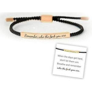 Remember Who The F You Are Motivational Tube Bracelet, Adjustable Hand Braided Wrap Tube Bracelet, Inspirational Bracelets Jewelry Gifts for Women Girls Best Friend Teen (Black-Rose Gold)