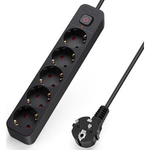 Aigostar 20BY1 - Stekkerdoos met Schakelaar- 5-voudig - 5 meter - Met randaarde - Verlengsnoer - Verlengkabel - Zwart