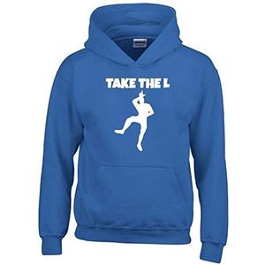 TAKE The L Hoodie sweatshirt met capuchon maat 116 128 140 152 164 cm, blauw-wit, 140 cm