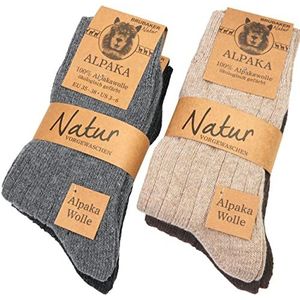 BRUBAKER 4 Paar 100% Alpaca Wollen Sokken - Warme Fijn Gebreide Wintersokken voor Mannen en Vrouwen - Set van 4 Hoge Unisex Wollen Sokken voor Mannen en Vrouwen - Grijs Beige Bruin