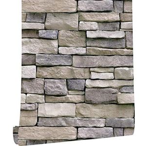 myforHD Behang, zelfklevend, wandpapier, bakstenen, zelfklevende muursticker, vintage, decoratieve stickers voor meubels, muren, deuren, waterdicht, 45 x 300 cm, Brick grijs