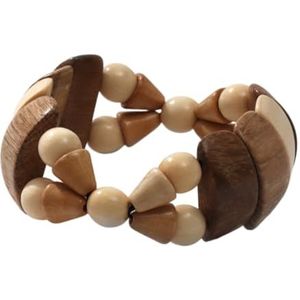 AEVVV Handgemaakte 'Birdie' houten armband - elastische essen en fruithouten sieraden, 2 ""diameter, Medium, Es, haagbeuk, abrikoos, vrolijk, geen edelsteen