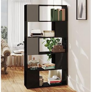 DIGBYS Boekenkast Roomverdeler Hoogglans Zwart 80x24x155 cm Engineered Wood