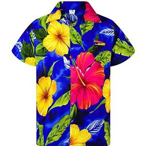 Funky Hawaiiaans Overhemd, Hawaii-Overhemd, Korte Mouw, Big Flower, Donkerblauw, S