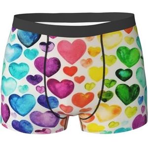 ZJYAGZX Regenboog harten print heren boxerslips - comfortabele ondergoed trunks, ademend vochtafvoerend, Zwart, M