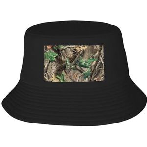 YFSGDLBN Hardwoods Groene Camo Gedrukt Volwassen Vissershoed Zonnehoed Strand Hoed Bucket Hat, Zwart, 41