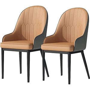GEIRONV Eetkamerstoelen set van 2, mat PU lederen rugleuning moderne halverwege de eeuw woonkamer stoelen metalen poten keukenstoelen Eetstoelen (Color : Khaki gray, Size : Black feet)