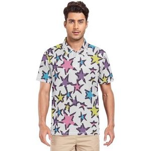 LI ZHI XIN Heren poloshirt met korte mouwen werk T-shirt zomer top klassieke kraag sweatshirt met 2 knopen voor golf tennis outdoor sport kleurrijke ster patroon, Meerkleurig, S