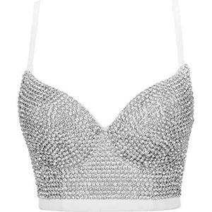 Woboren Dameskorset, bustier, crop top voor bruiloften, rhinestone diamond push-up BH, slim vest, #1 Wit