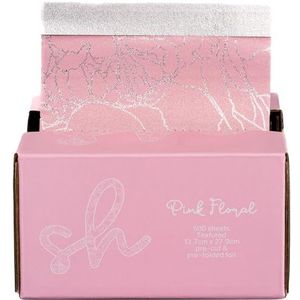 Simply Hair Pop-Up haarfolie - 500 voorgesneden en gevouwen vellen voor haarverf, highlights en balayage, reliëf, antislip grip - pop-up dispenser - 12,7 x 27,9 cm - roze bloemen
