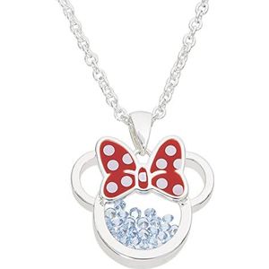 Disney Minnie Silver Plated Brass met rode Enamel Bow December Birthstone Floating Stone Necklace CF00308SDECL-Q.PH