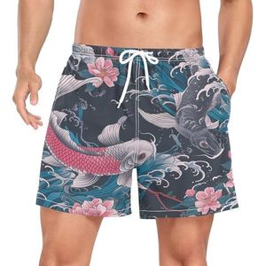 Niigeu Retro Sea Wave Koi Fish Zwembroek voor heren, sneldrogend, met zakken, Leuke mode, XL