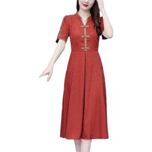 Pegsmio Elegante Party Zomer Korte Mouw Bodycon Midi Jurk Vintage Vrouwen Prom Lange Jurk, Rood, 4XL