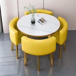 Eettafel en stoelen set 4, perfect voor balkon, coffeeshop, lounge en meer, veelzijdige en stijlvolle meubelcombinatie ideaal voor kantoorreceptie, de stoelpoten zijn ontworpen met antislipmatten om