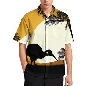 Kiwi Bird at Sunset Zomer Heren Shirts Casual Korte Mouw Button Down Blouse Strand Top met Zak XL