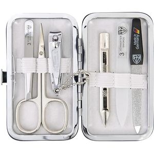 DREI SCHWERTER - Germany 6-delige manicure set 'Catania' nagelset met huidschaar, nagelknipper, pincet, saffier nagelvijl, glazen nagelvijl, nagelreiniger in frame etui - wit