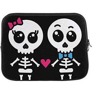 Laptophoes schattig Kawaii skelet liefde paar en meisje draagtas waterbestendig duurzaam notebook tablet draagtas, voor notebook, laptop, 15 inch