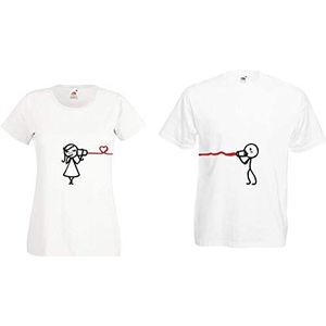 Couple Paar T-Shirt Set Hearing The Love - 1x Dames Tshirt Wit S