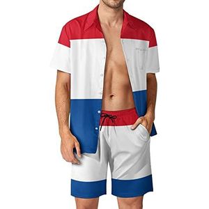 Vlag van Nederland Hawaiiaanse bijpassende set voor heren, 2-delige outfits, button-down shirts en shorts voor strandvakantie
