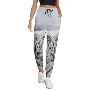 Witte tijger in de sneeuw vrouwen joggingbroek running joggingbroek casual broek elastische taille lang met zakken