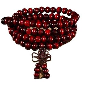 Armbanden, gebedskralen, 1 Pc Yoga 108 kralen rozenkrans armband natuurlijk sandelhout boeddhistische Boeddha hout gebed kralen armband-OM (kleur: Om) (kleur: diep rood)