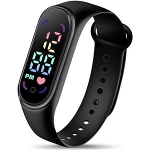 Elektronische Horloge Met Grote Lettertype Scherm Display Lichtgevende Auto Datum Student Kinderen Mode Waterdichte Sport Armband Led Afgeronde Wijzerplaat Verstelbare, Zwart